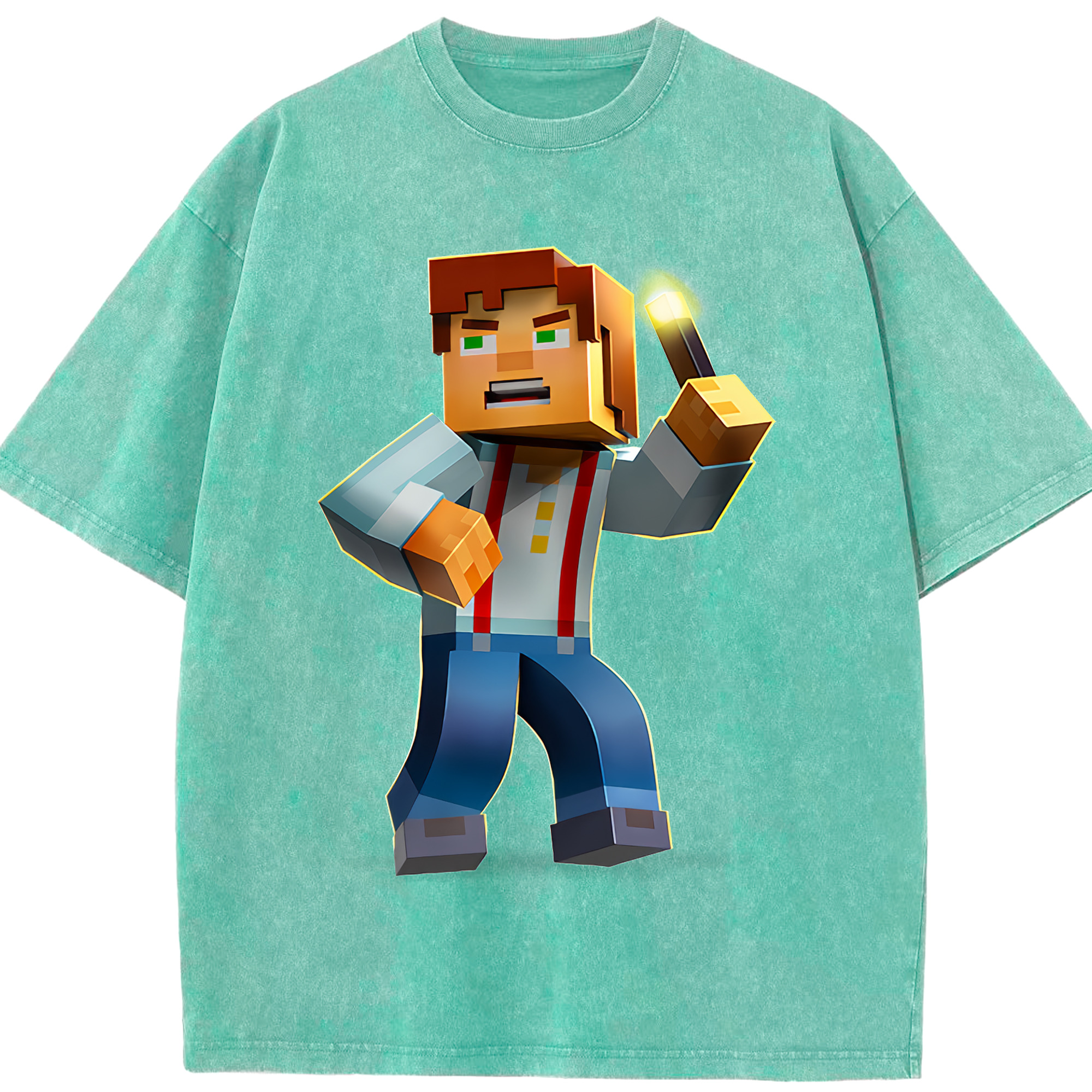 （画像用） マインクラフト ブロックの世界 Minecraft MC Block world 綿100% ヴィンテージ風 半袖Tシャツ（フロントプリント）